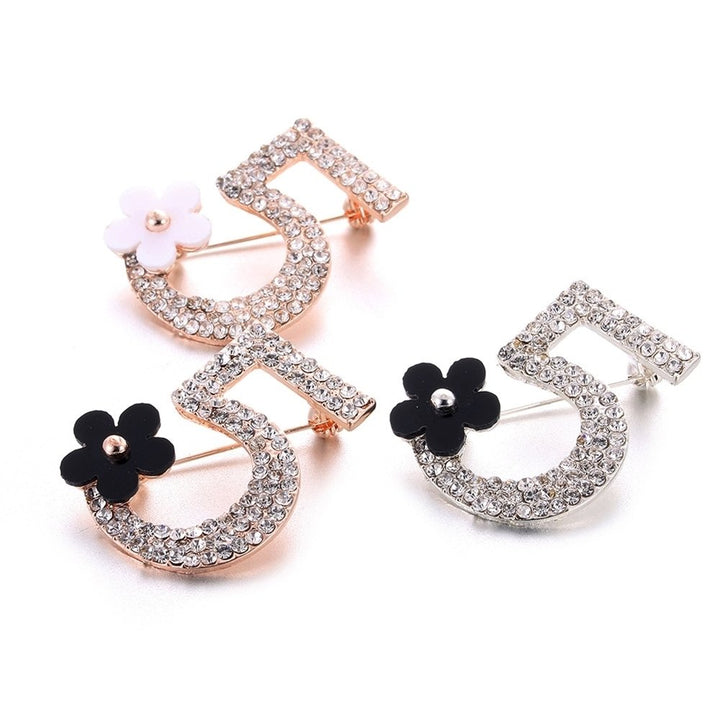 Women Fashion Number 5 Flower Rhinestone Brooch Pin Clothes Badge Jewelry Gift Image 1