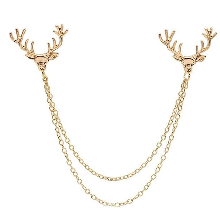 Fashion Men Women Shirt Suit Collar Deer Head Brooch Pin with Long Chain Gift Image 1