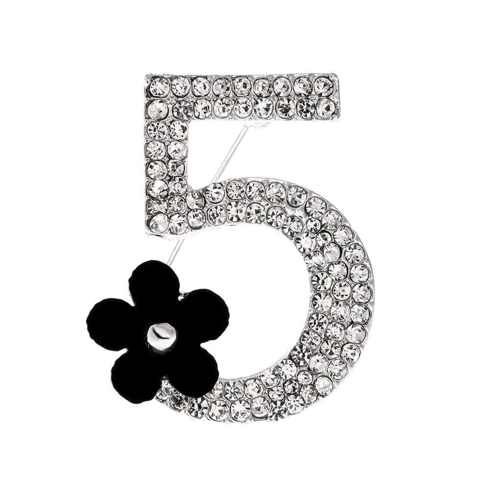 Women Fashion Number 5 Flower Rhinestone Brooch Pin Clothes Badge Jewelry Gift Image 2