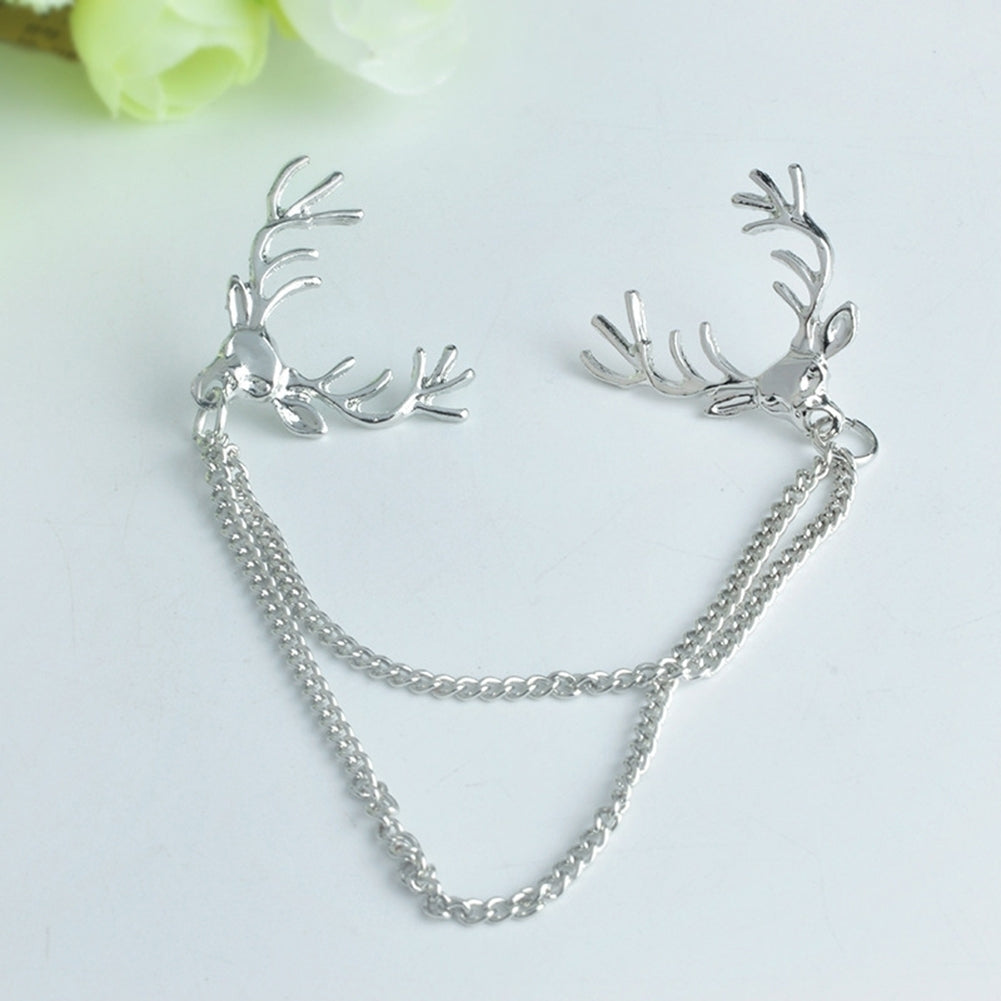 Fashion Men Women Shirt Suit Collar Deer Head Brooch Pin with Long Chain Gift Image 10