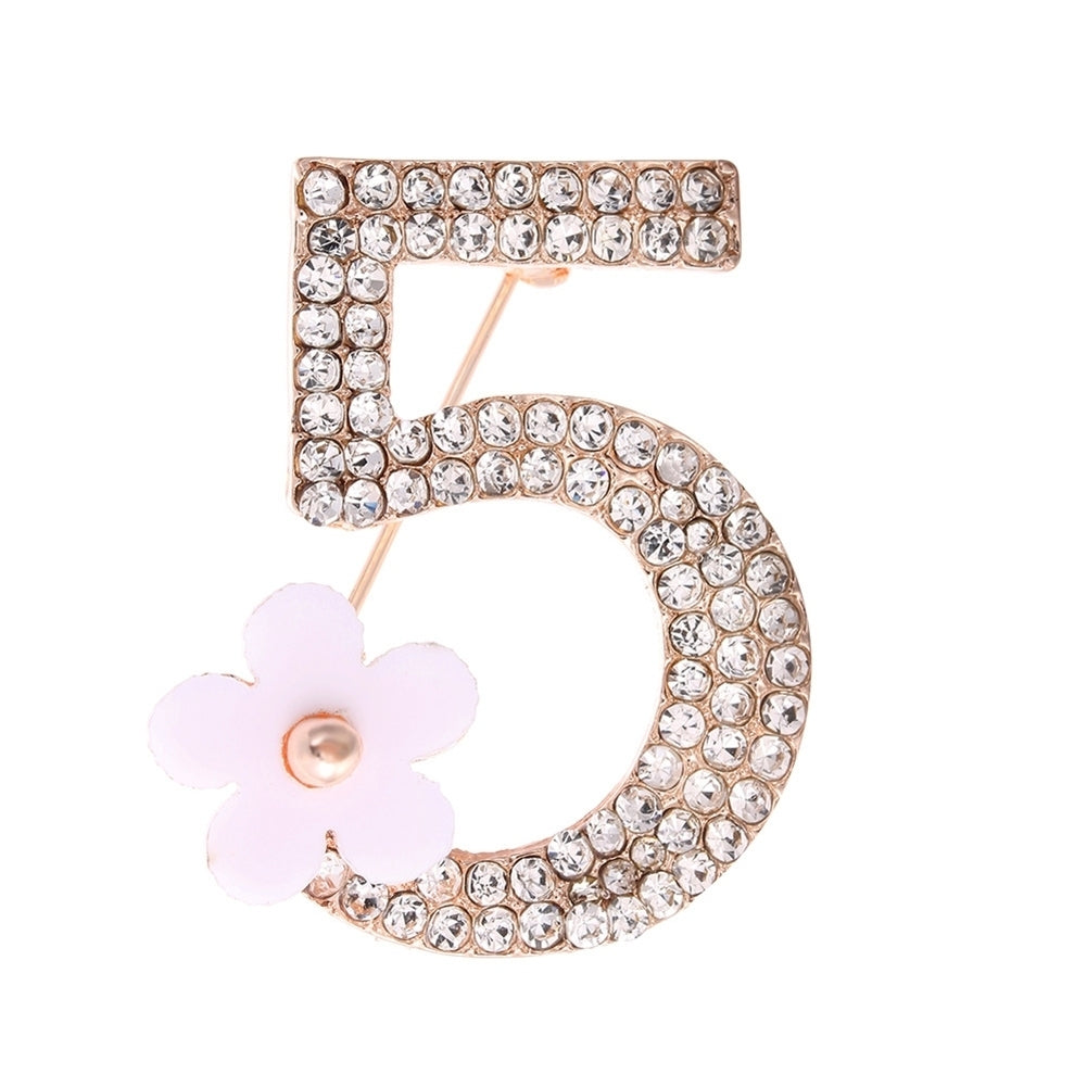 Women Fashion Number 5 Flower Rhinestone Brooch Pin Clothes Badge Jewelry Gift Image 3