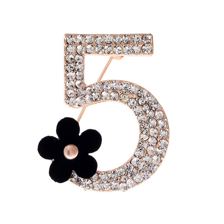 Women Fashion Number 5 Flower Rhinestone Brooch Pin Clothes Badge Jewelry Gift Image 4