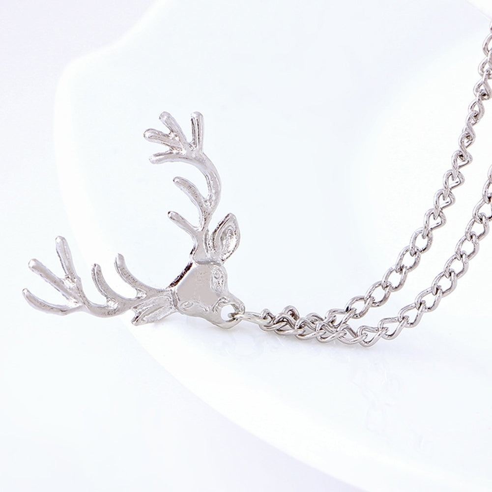 Fashion Men Women Shirt Suit Collar Deer Head Brooch Pin with Long Chain Gift Image 12