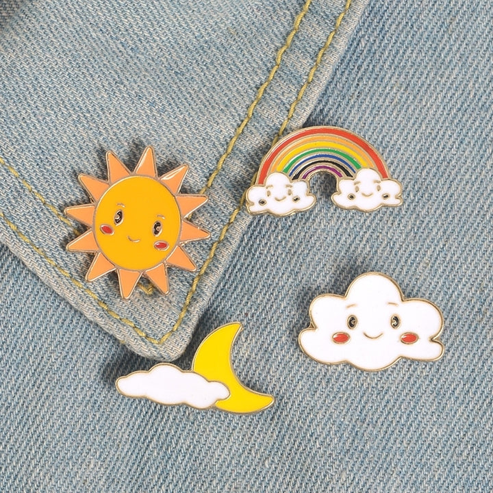 Cartoon Sun Moon Cloud Rainbow Enamel Brooch Pin Bag Collar Lapel Badge Jewelry Image 1