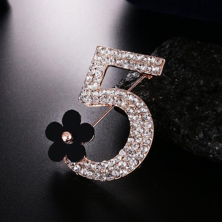 Women Fashion Number 5 Flower Rhinestone Brooch Pin Clothes Badge Jewelry Gift Image 7