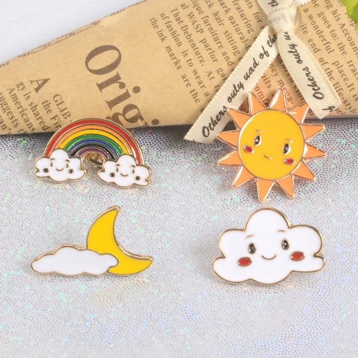Cartoon Sun Moon Cloud Rainbow Enamel Brooch Pin Bag Collar Lapel Badge Jewelry Image 3