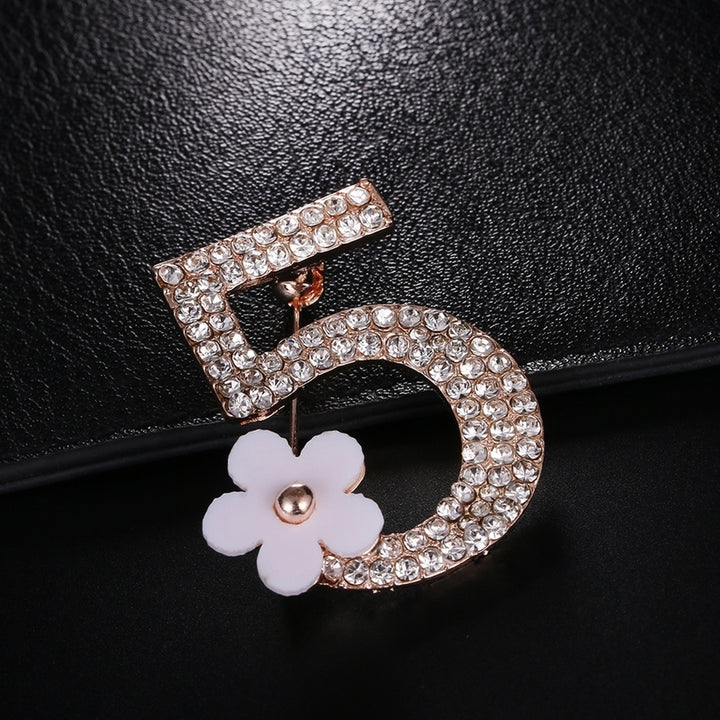 Women Fashion Number 5 Flower Rhinestone Brooch Pin Clothes Badge Jewelry Gift Image 8