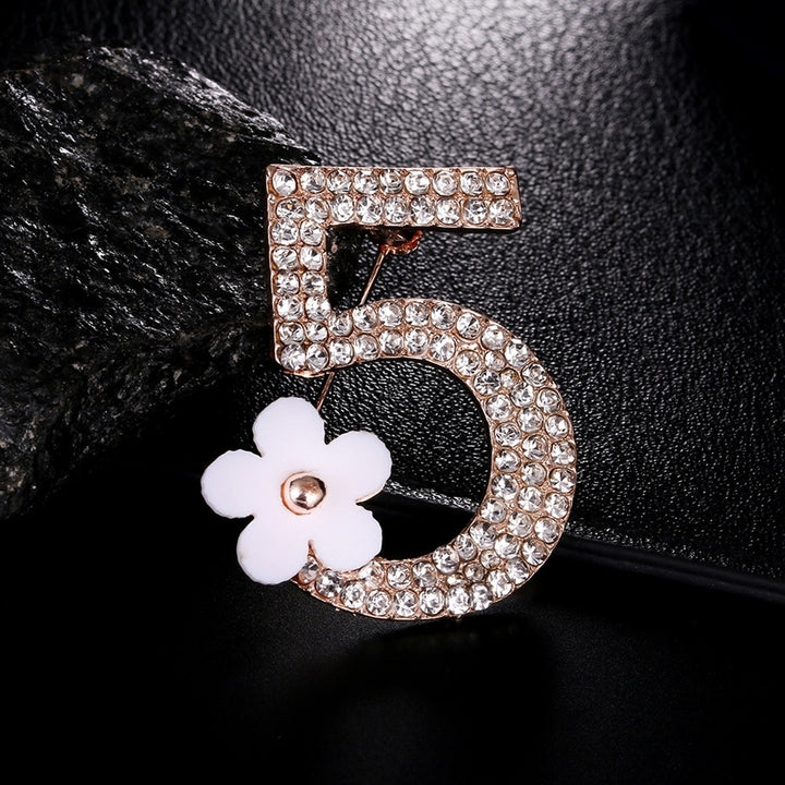 Women Fashion Number 5 Flower Rhinestone Brooch Pin Clothes Badge Jewelry Gift Image 9