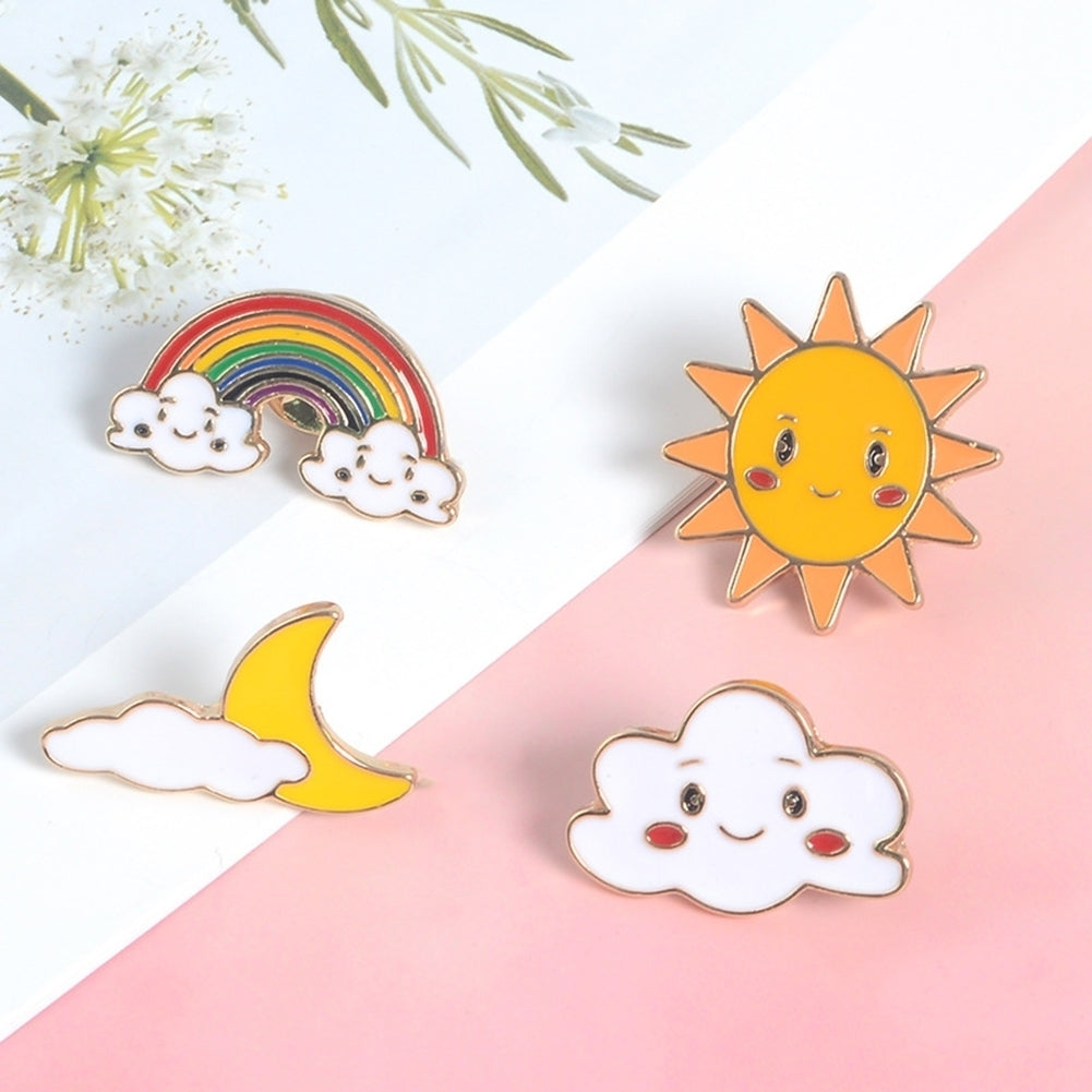 Cartoon Sun Moon Cloud Rainbow Enamel Brooch Pin Bag Collar Lapel Badge Jewelry Image 6