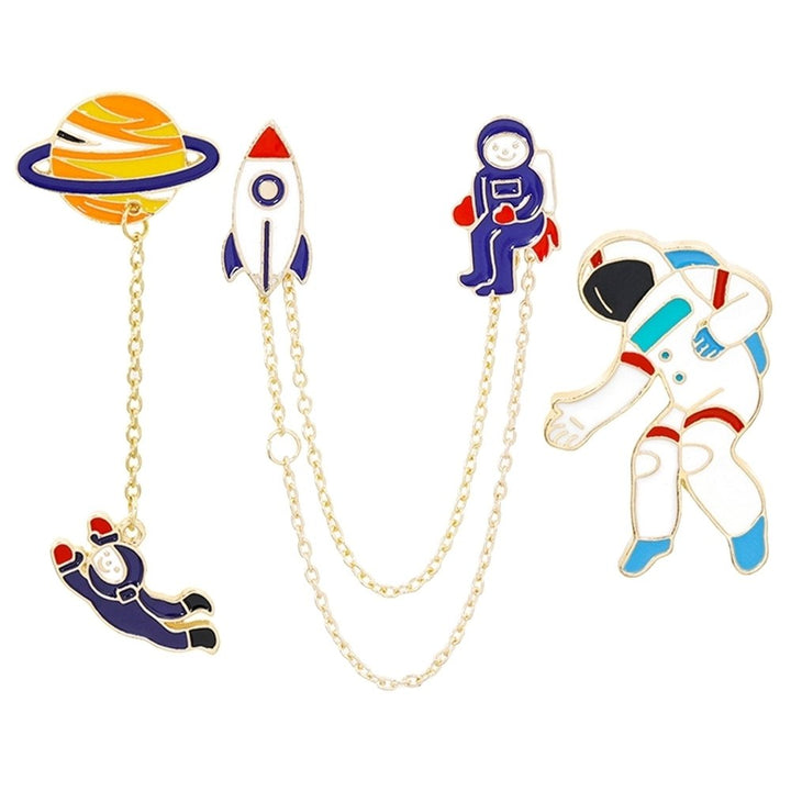 Cartoon Rocket Planet Astronaut Brooch Pin Tassel Chain Collar Lapel Jewelry Image 6