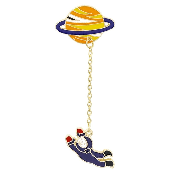 Cartoon Rocket Planet Astronaut Brooch Pin Tassel Chain Collar Lapel Jewelry Image 7