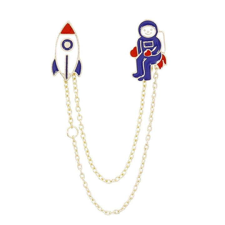 Cartoon Rocket Planet Astronaut Brooch Pin Tassel Chain Collar Lapel Jewelry Image 8