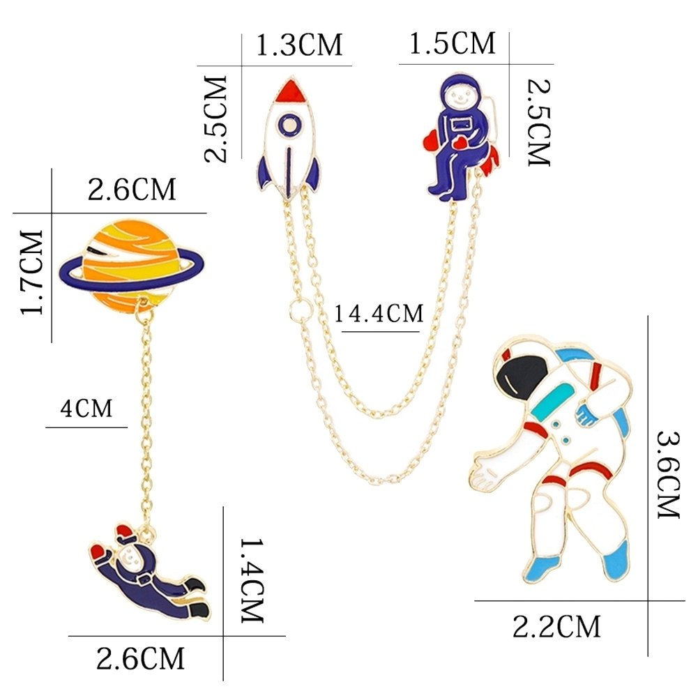 Cartoon Rocket Planet Astronaut Brooch Pin Tassel Chain Collar Lapel Jewelry Image 10