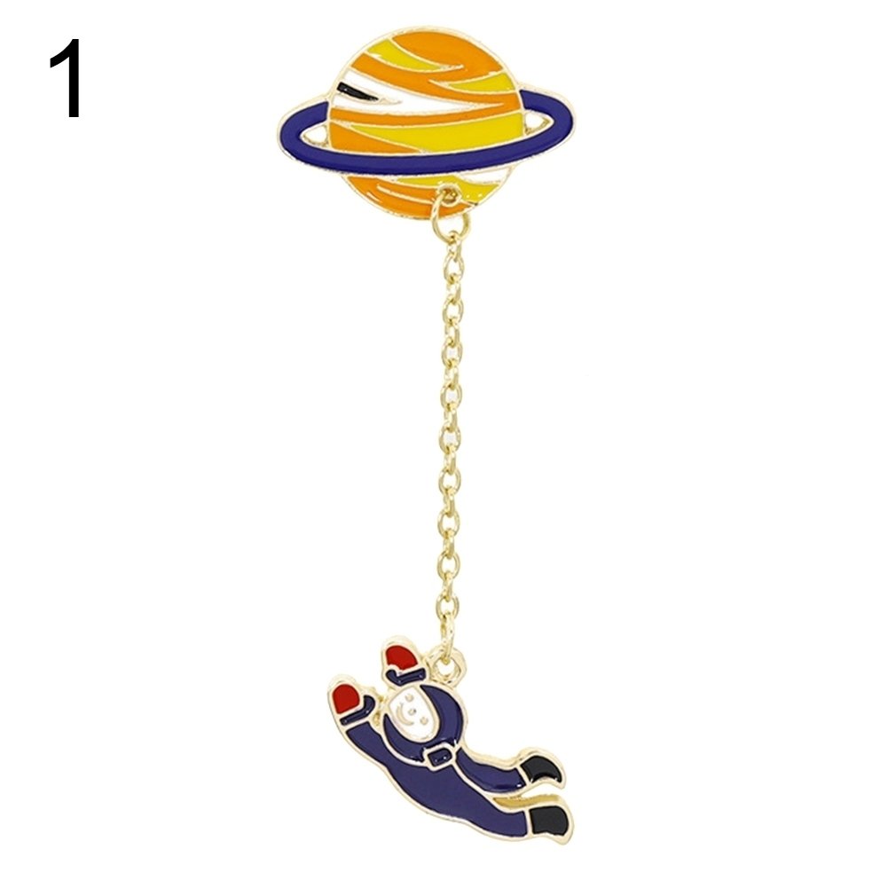 Cartoon Rocket Planet Astronaut Brooch Pin Tassel Chain Collar Lapel Jewelry Image 11