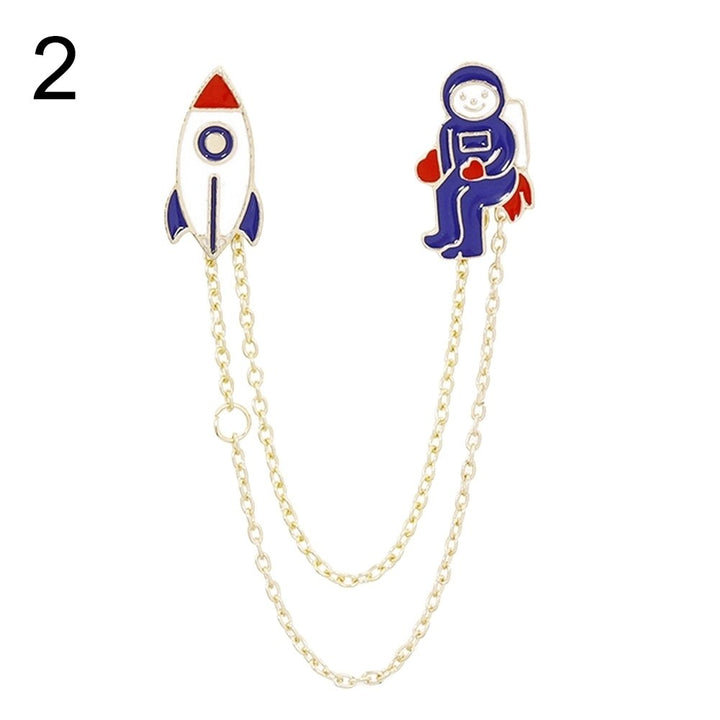 Cartoon Rocket Planet Astronaut Brooch Pin Tassel Chain Collar Lapel Jewelry Image 12