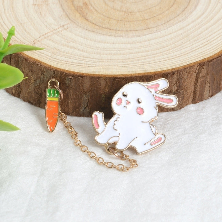 Women Cute Rabbit Carrot Heart Book Ruler Denim Jacket Collar Chain Brooch Pin Image 12