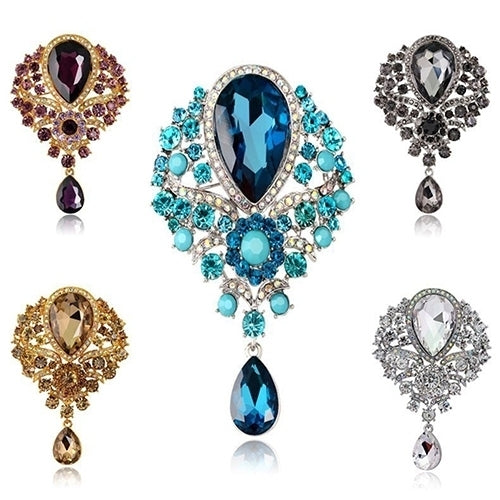 Womens Fashion Luxury Tear Drop Pendant Rhinestone Wedding Cocktail Brooch Pin Image 1