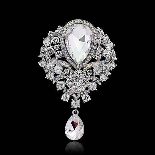 Womens Fashion Luxury Tear Drop Pendant Rhinestone Wedding Cocktail Brooch Pin Image 2