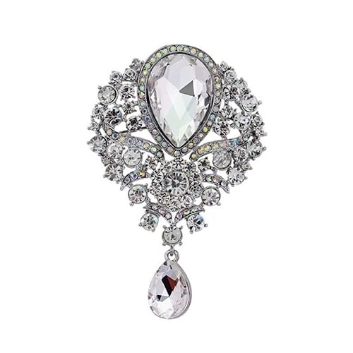 Womens Fashion Luxury Tear Drop Pendant Rhinestone Wedding Cocktail Brooch Pin Image 7