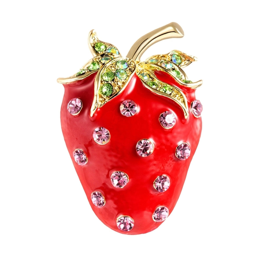 Cute Strawberry Shape Rhinestone Inlaid Brooch Pin Women Backpack Jacket Decor Image 1