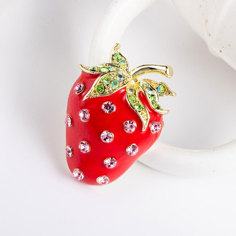 Cute Strawberry Shape Rhinestone Inlaid Brooch Pin Women Backpack Jacket Decor Image 2