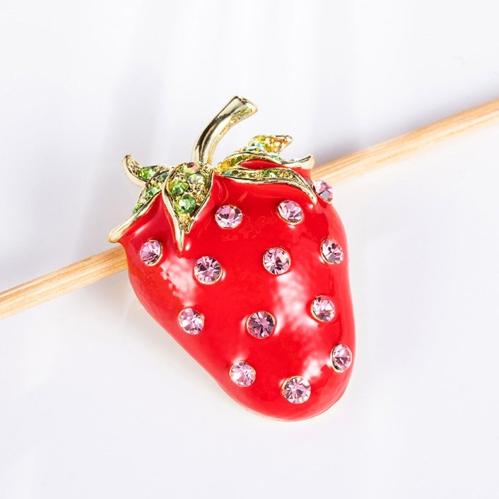 Cute Strawberry Shape Rhinestone Inlaid Brooch Pin Women Backpack Jacket Decor Image 3