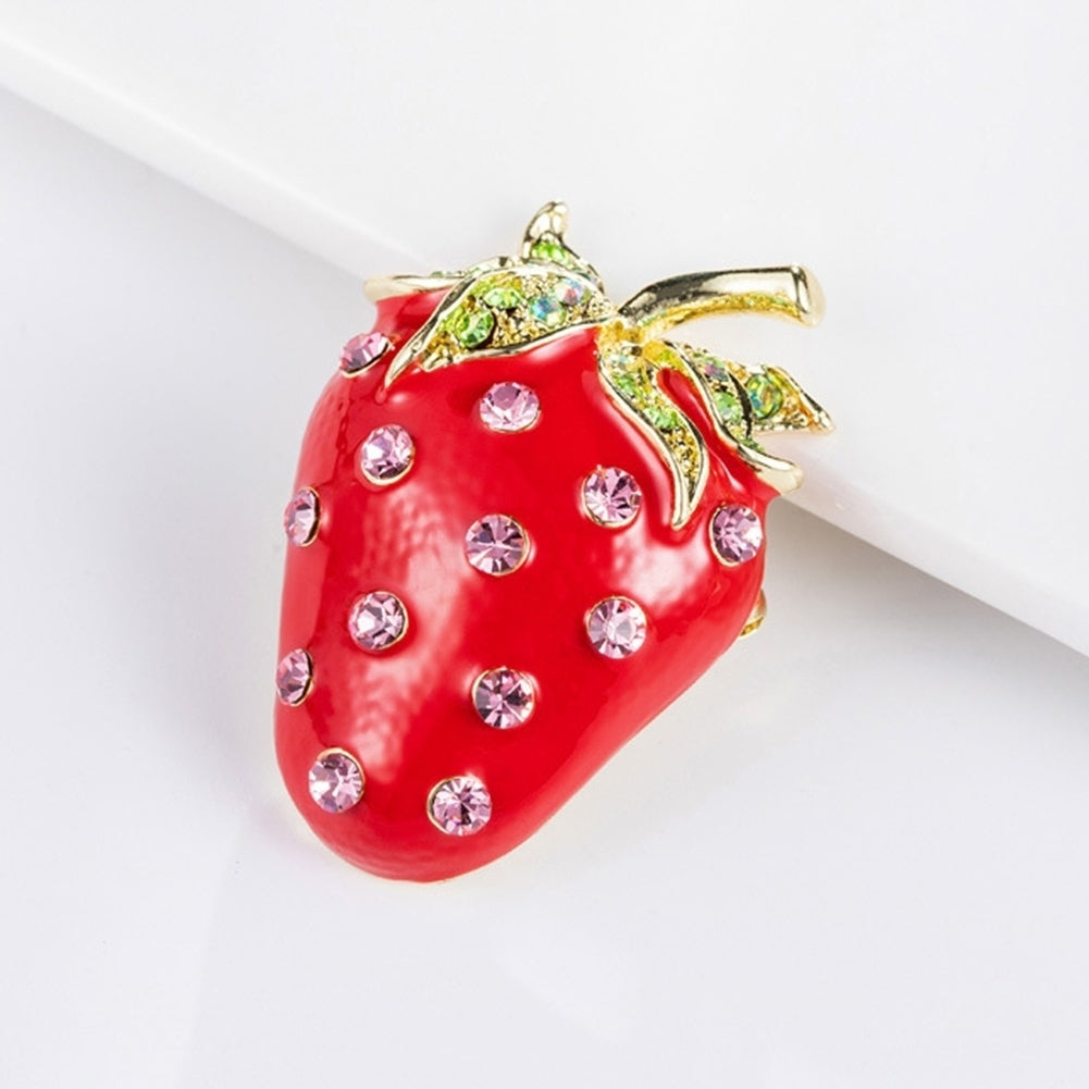 Cute Strawberry Shape Rhinestone Inlaid Brooch Pin Women Backpack Jacket Decor Image 4