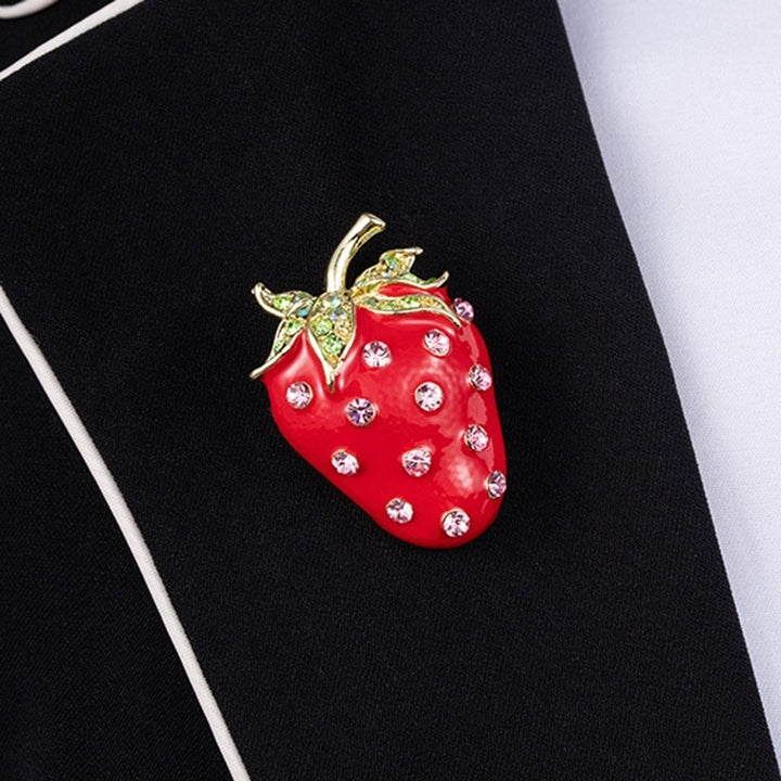 Cute Strawberry Shape Rhinestone Inlaid Brooch Pin Women Backpack Jacket Decor Image 6