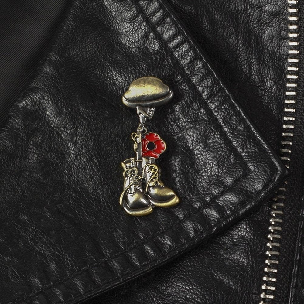 Remembrance Soldier Veteran Helmet Boot Enamel Brooch Pin Shirt Jacket Badge Image 3