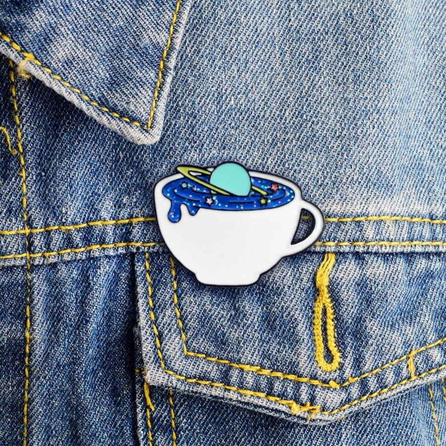 Creative Unisex Space Coffee Cup Enamel Brooch Pin Bag Cap Jacket Badge Jewelry Image 1