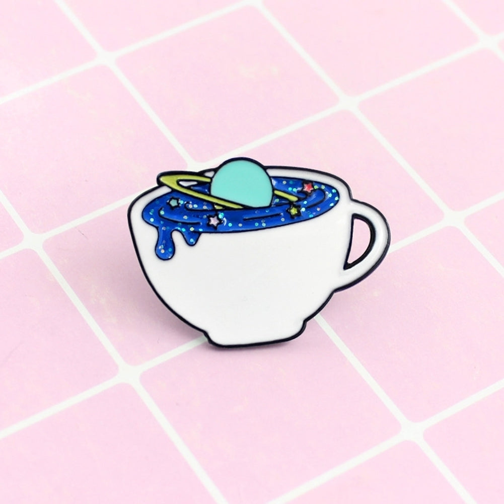 Creative Unisex Space Coffee Cup Enamel Brooch Pin Bag Cap Jacket Badge Jewelry Image 2