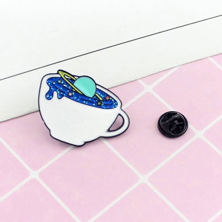 Creative Unisex Space Coffee Cup Enamel Brooch Pin Bag Cap Jacket Badge Jewelry Image 3