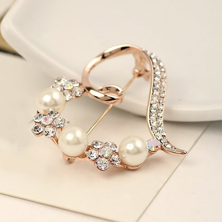 Gorgeous Women Faux Pearl Rhinestone Inlay Peach Heart Brooch Pin Shirt Badge Image 7