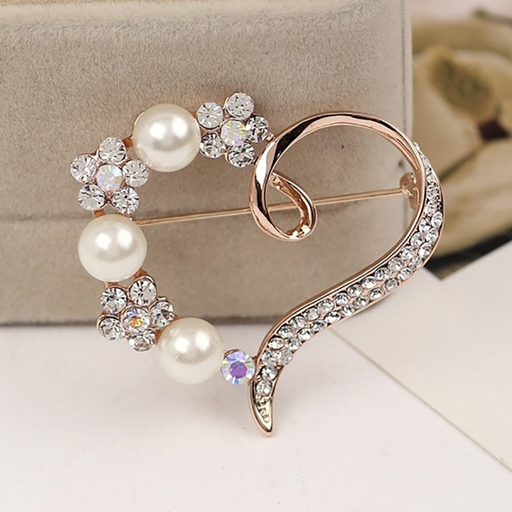 Gorgeous Women Faux Pearl Rhinestone Inlay Peach Heart Brooch Pin Shirt Badge Image 8