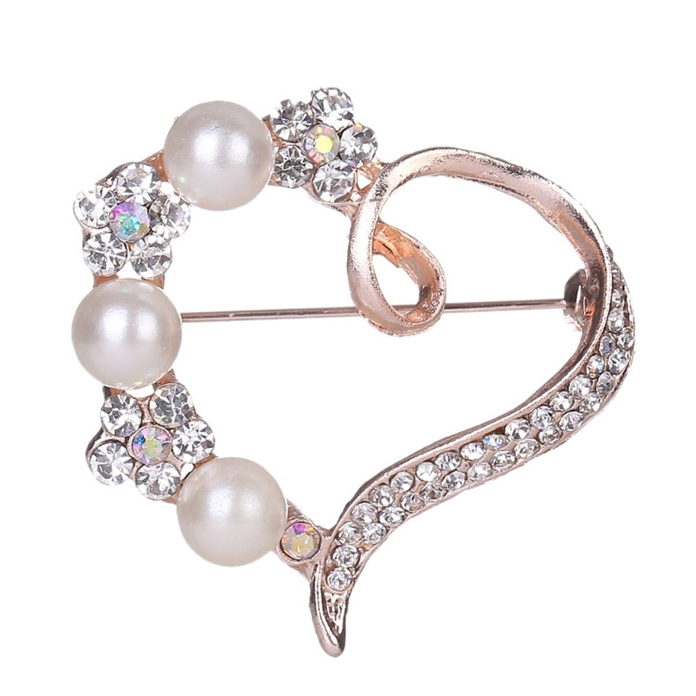 Gorgeous Women Faux Pearl Rhinestone Inlay Peach Heart Brooch Pin Shirt Badge Image 10