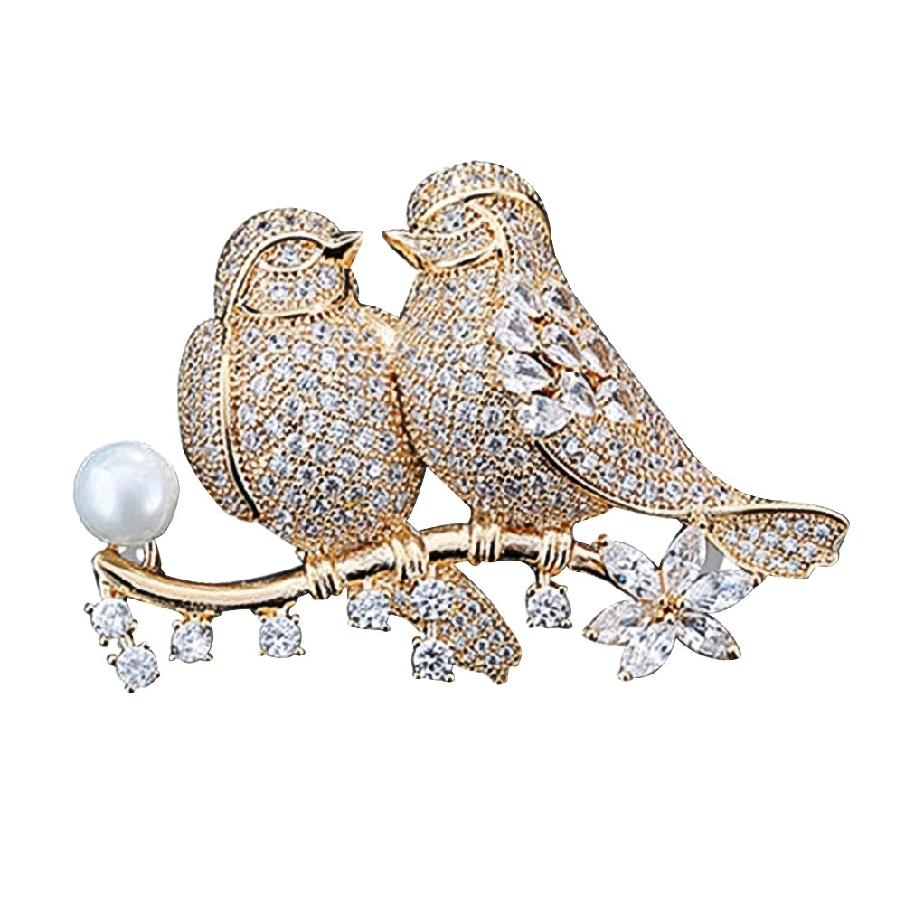 Wedding Lover Birds Tassel Rhinestone Brooch Pin Women Denim Jacket Collar Badge Image 1