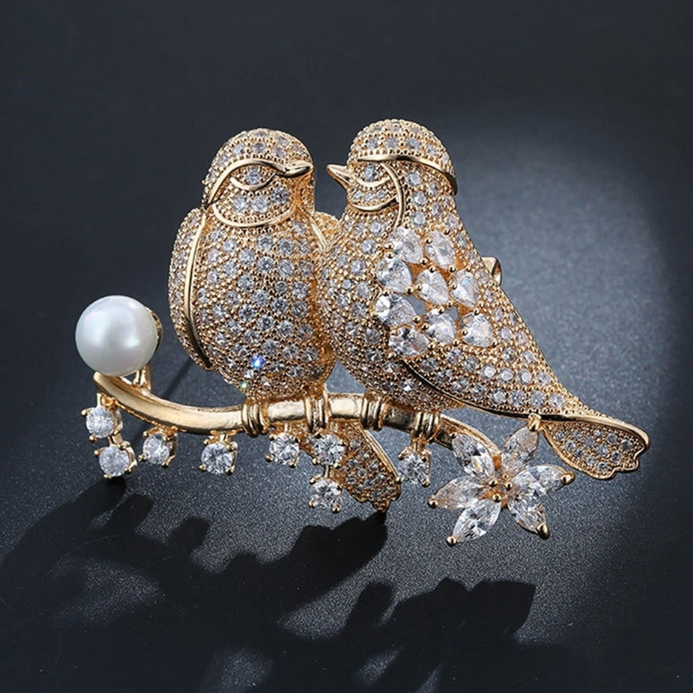 Wedding Lover Birds Tassel Rhinestone Brooch Pin Women Denim Jacket Collar Badge Image 2