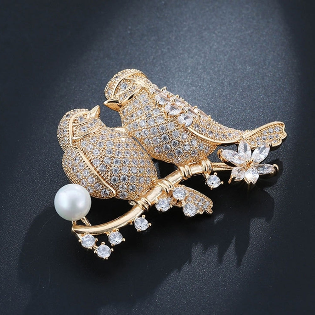 Wedding Lover Birds Tassel Rhinestone Brooch Pin Women Denim Jacket Collar Badge Image 4