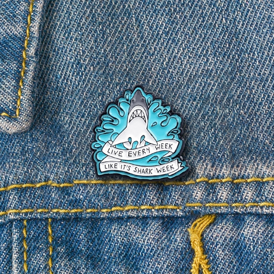 Cartoon Shark Wave Letter Enamel Brooch Pin Denim Jacket Collar Backpack Badge Image 1