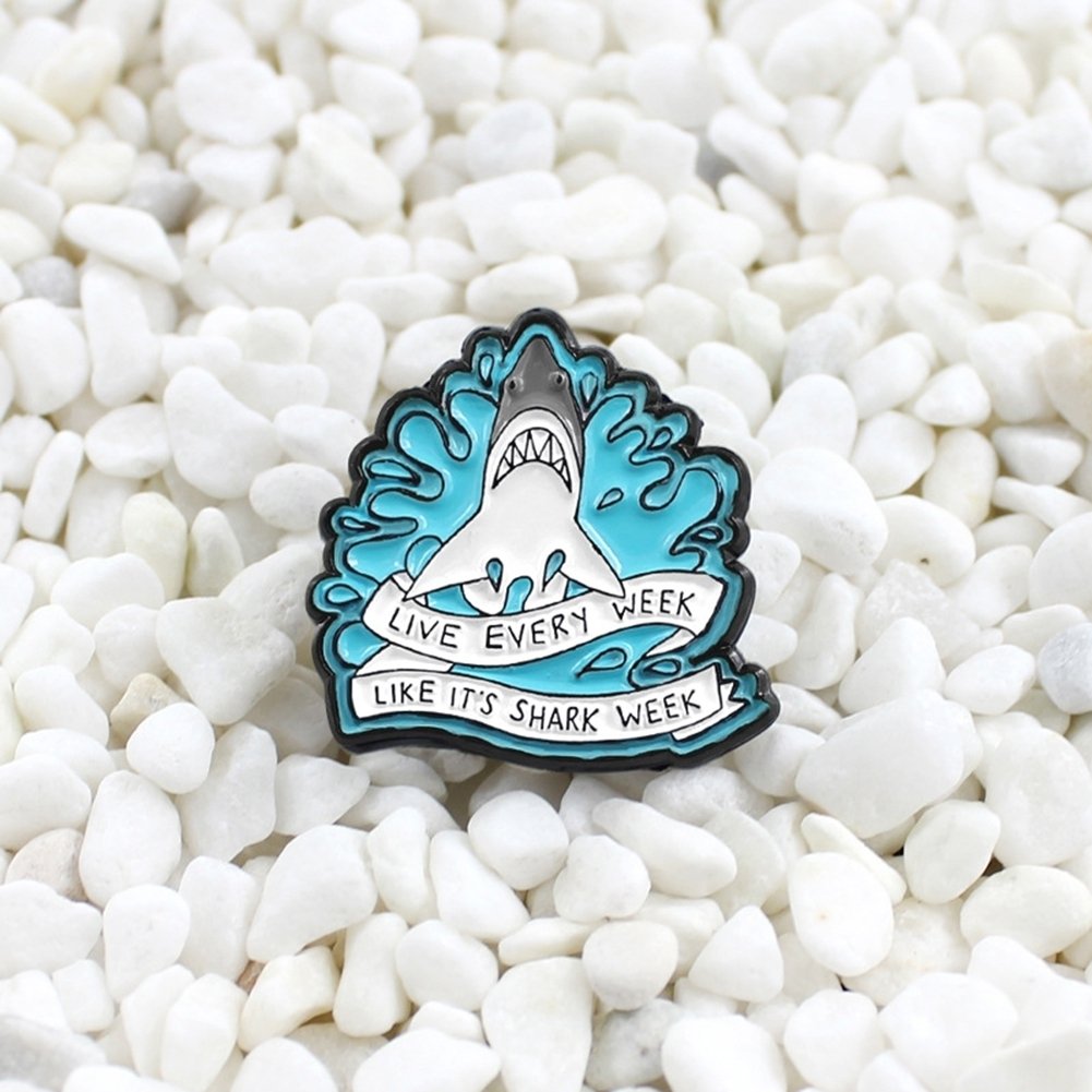 Cartoon Shark Wave Letter Enamel Brooch Pin Denim Jacket Collar Backpack Badge Image 4