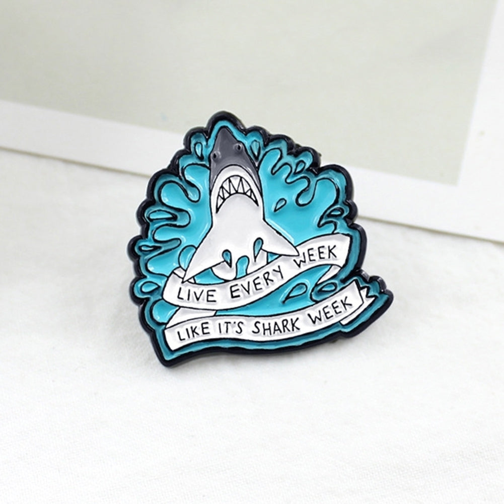 Cartoon Shark Wave Letter Enamel Brooch Pin Denim Jacket Collar Backpack Badge Image 4