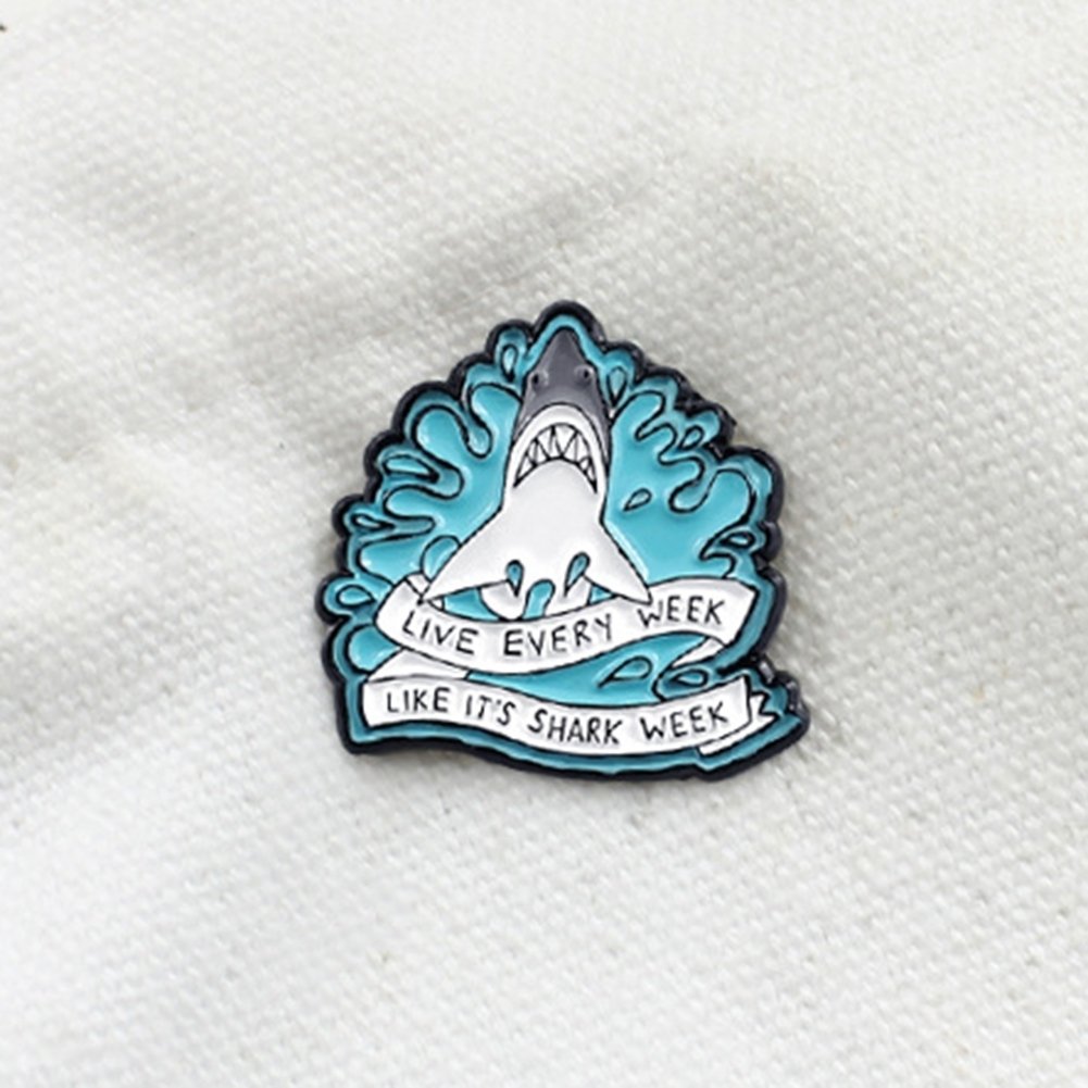 Cartoon Shark Wave Letter Enamel Brooch Pin Denim Jacket Collar Backpack Badge Image 6