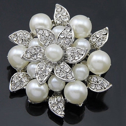 Elegant Flower Rhinestone Imitation Pearl Wedding Bridal Scarf Brooch Pin Gift Image 1