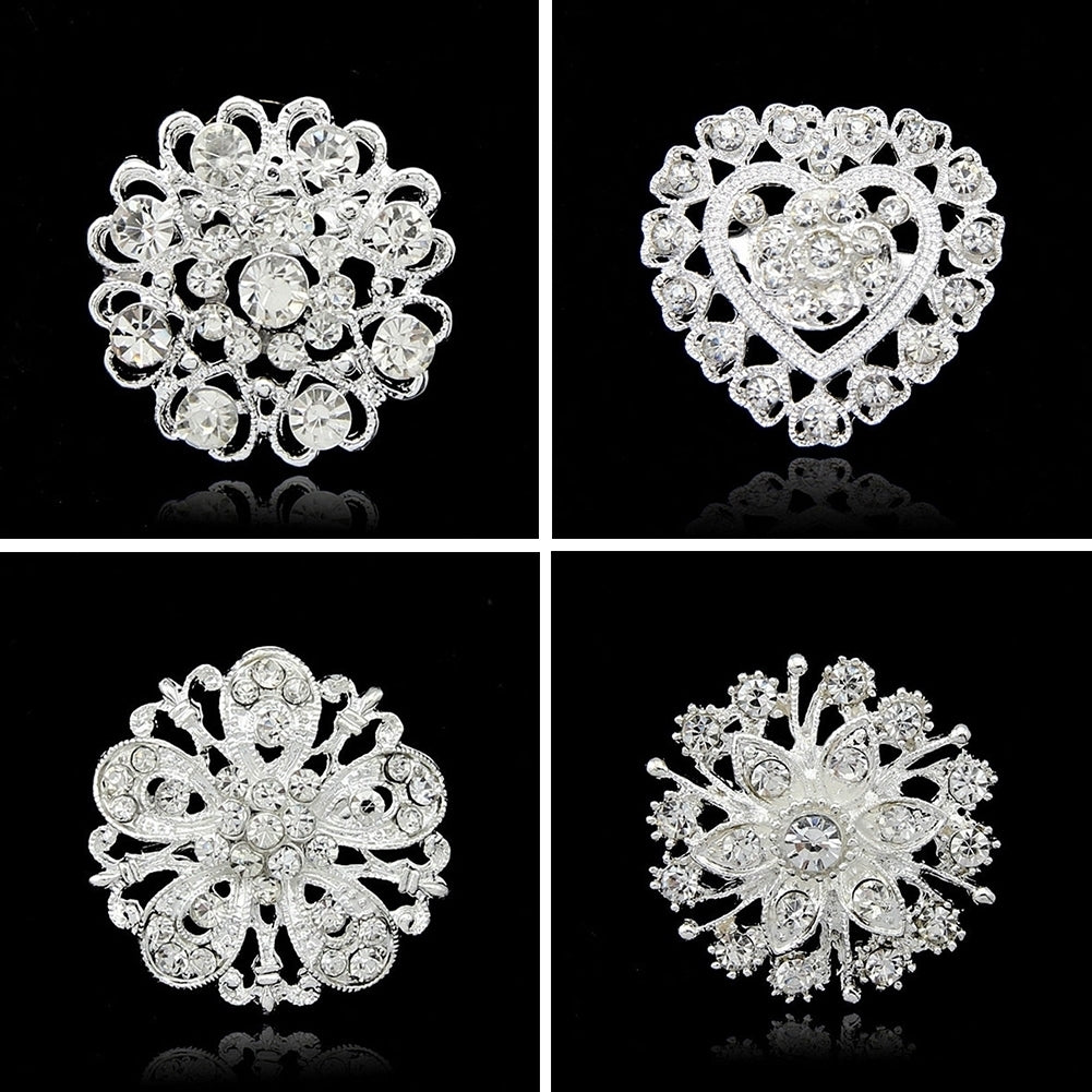 Hollow Rhinestone Heart Flower Brooch Pin Wedding Bouquet Jewelry Lady Gift Image 1