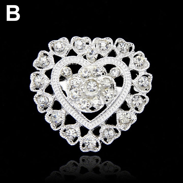 Hollow Rhinestone Heart Flower Brooch Pin Wedding Bouquet Jewelry Lady Gift Image 4