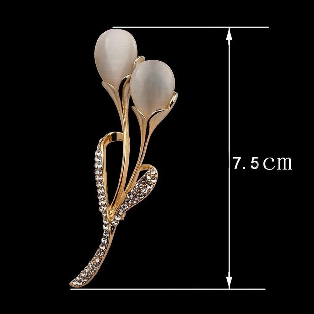 Fashion Women Opal Tulip Flower Crystal Rhinestone Brooch Pin Jewelry Decor Image 2