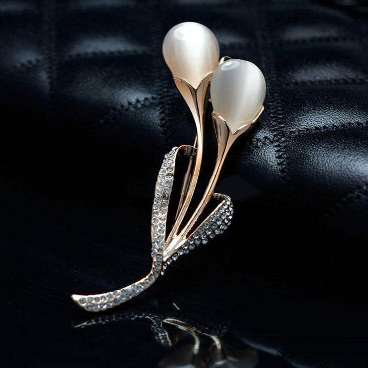 Fashion Women Opal Tulip Flower Crystal Rhinestone Brooch Pin Jewelry Decor Image 3