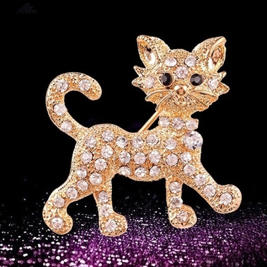 Womens Fashion Shining Rhinestone Brooch Cool Cat Pattern Decor Jewelry Gift Image 1