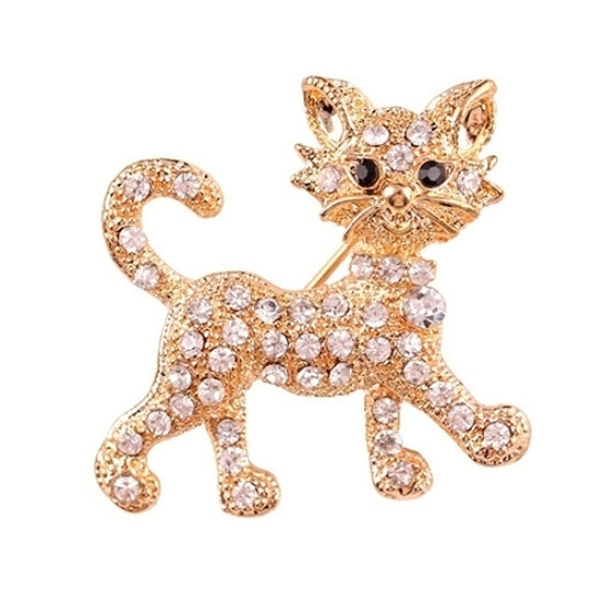 Womens Fashion Shining Rhinestone Brooch Cool Cat Pattern Decor Jewelry Gift Image 2