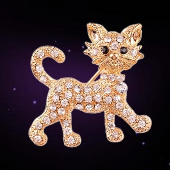 Womens Fashion Shining Rhinestone Brooch Cool Cat Pattern Decor Jewelry Gift Image 3